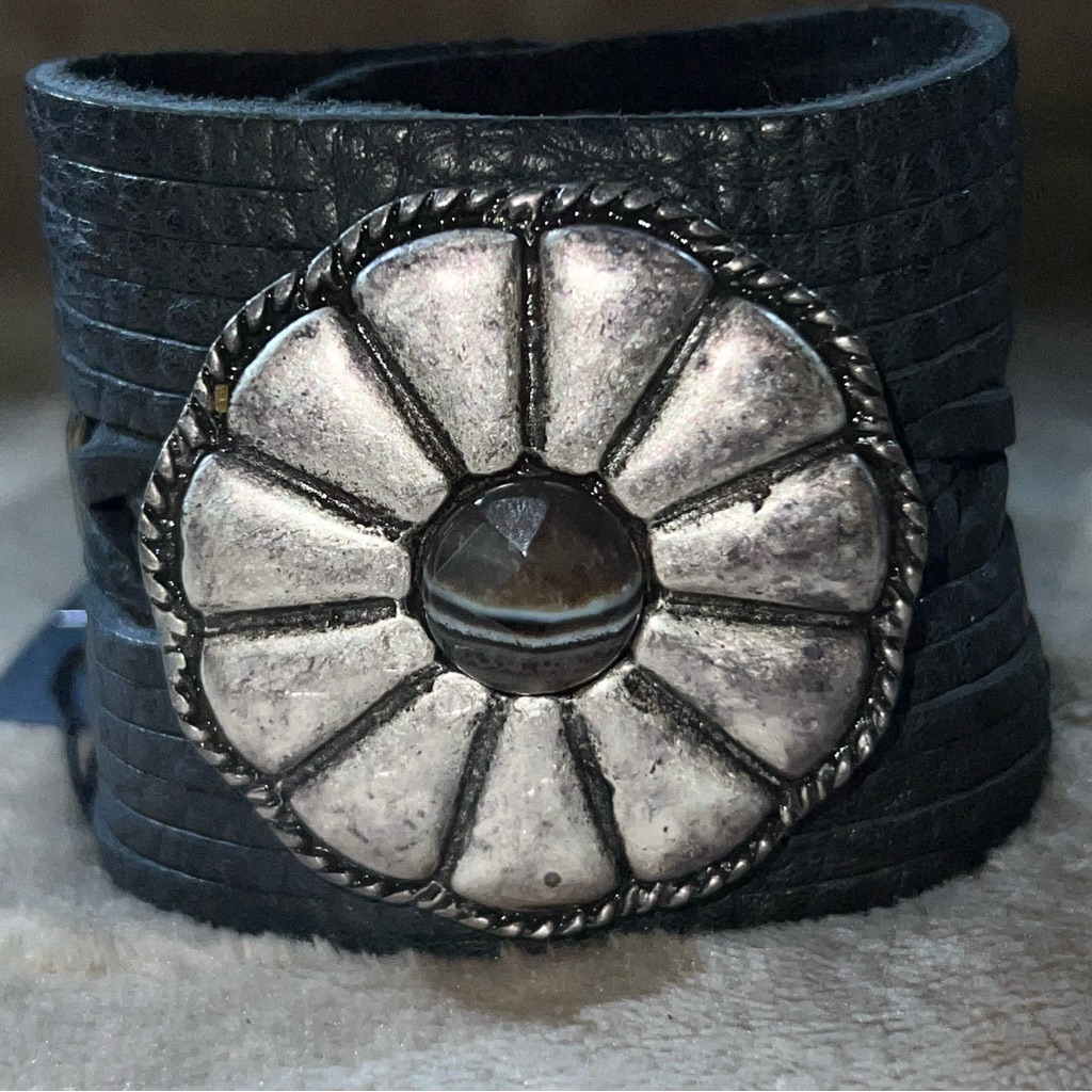 Leatherock Black Leather Cuff Bracelet